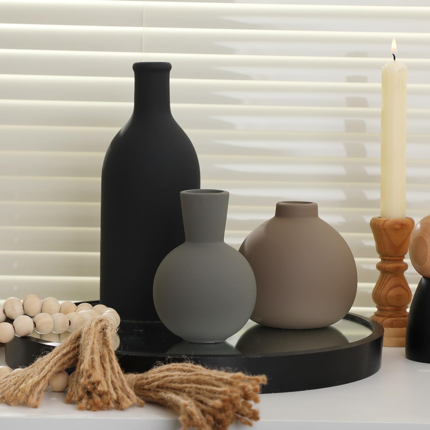 Luxe Neutral Ceramic Vase Set (3 Pieces)